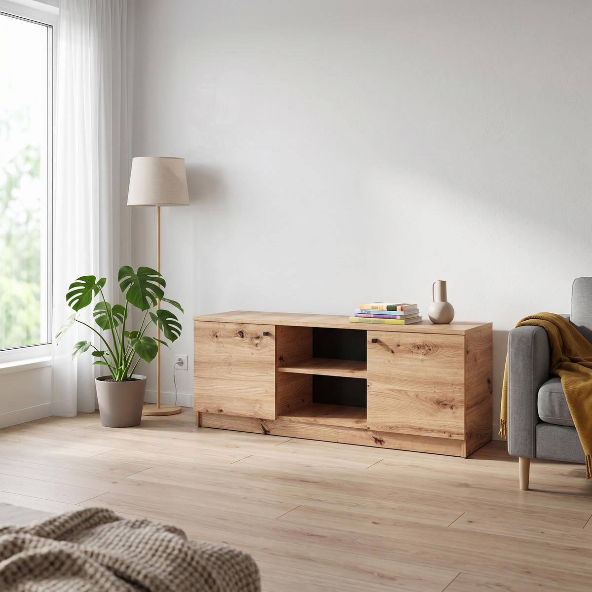 LOWBOARD NATURIO 120/48,5/40 cm, Eiche Artisan - Eiche Artisan, Holzwerkstoff (120/48.5/40cm) - MASSENO