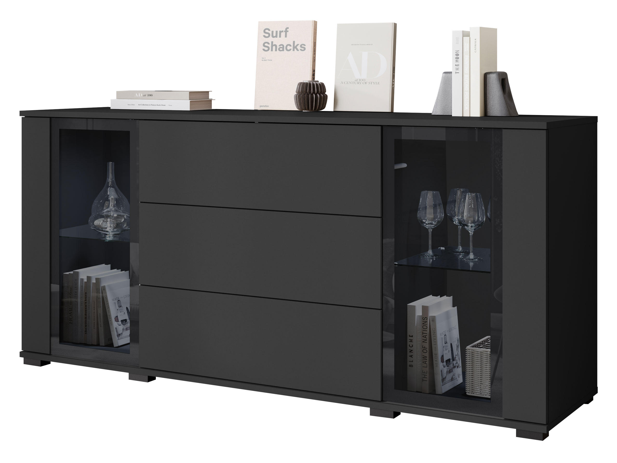 SIDEBOARD Caro SB 150 2D3S - Schwarz, Holzwerkstoff/Kunststoff (150/70/40cm) - MIRJAN24