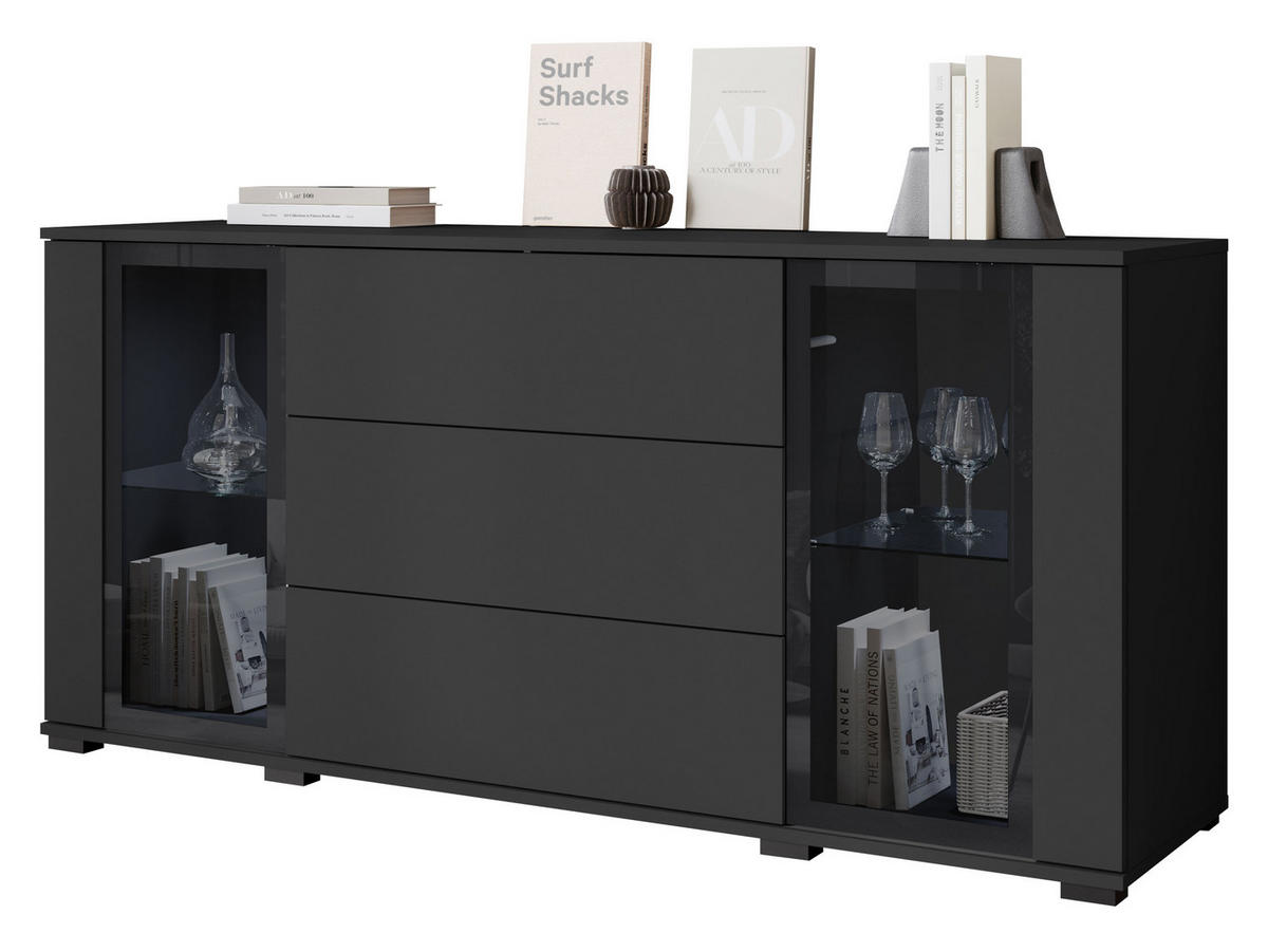 SIDEBOARD Caro SB 150 2D3S - Schwarz, Holzwerkstoff/Kunststoff (150/70/40cm) - MIRJAN24