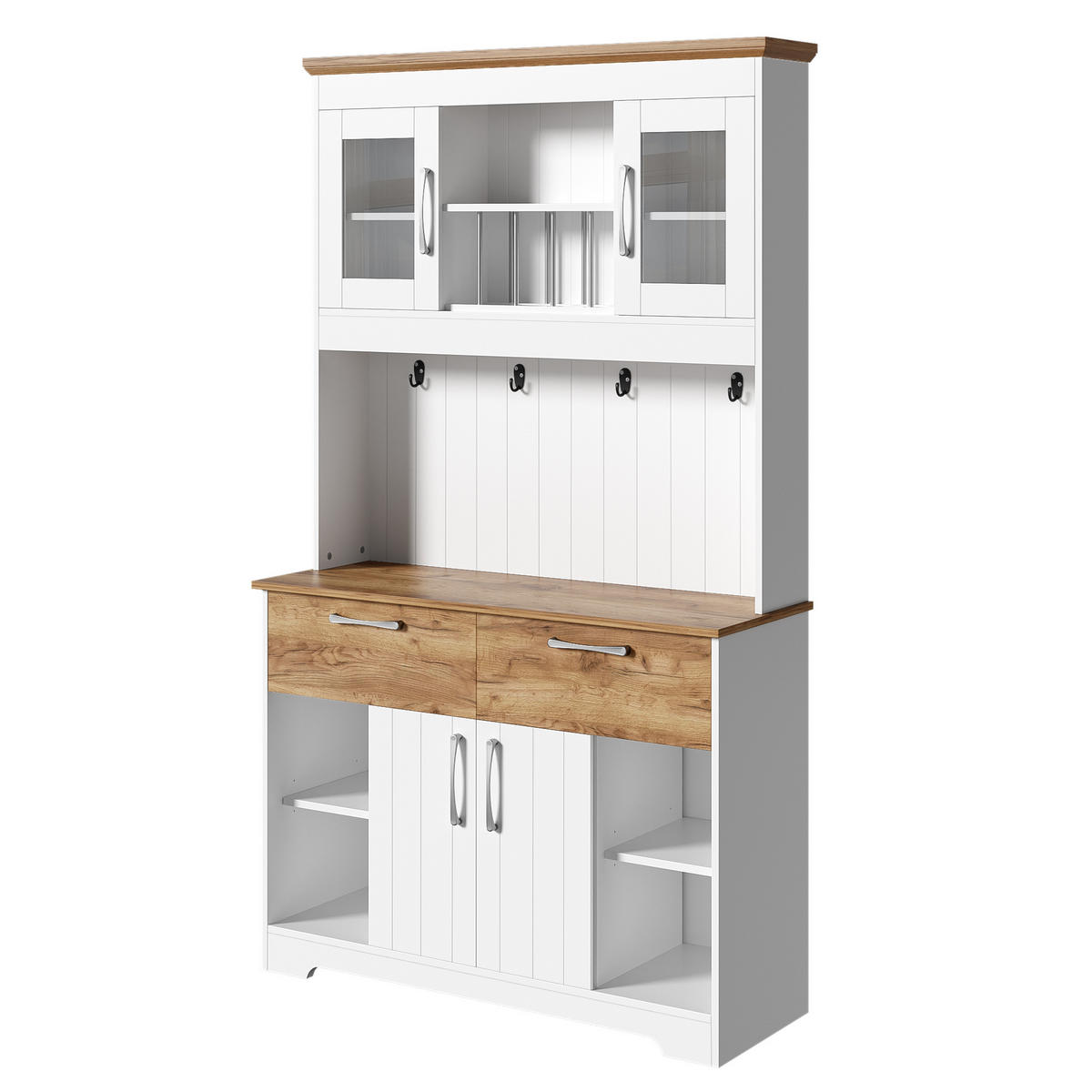 HIGHBOARD in Weiß und Holzoptik, viel Stauraum und mit Vitrinenfächern - Weiß, Holzwerkstoff (106/176.5/39cm) - Urban Meuble