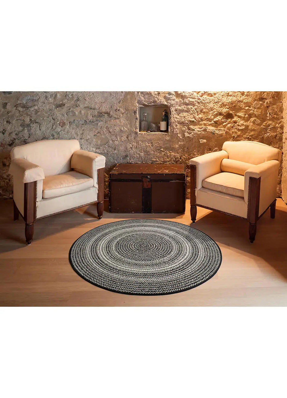 OUTDOORTEPPICH Schwarz Silvana 120Ø cm - Schwarz/Weiß, Textil (120/120cm) - Atticgo