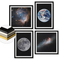 WANDBILDER 4er-Set - 50x50 cm & 40x60 cm Schwarzer Rahmen - Galaxie Weltraum Mond - Schwarz, Kunststoff (50/50cm) - ArtPrintCave