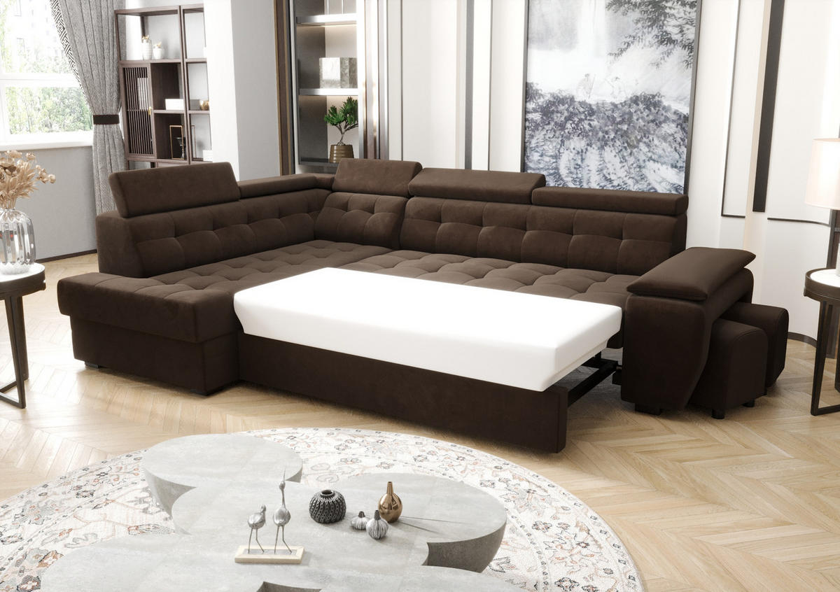 ECKSOFA KONGO RBN15, Eckcouch in L-Form mit Schlaffunktion, Farbe: Weiß, Kunstleder, Ottomane Links - Weiß, Textil (277/180cm) - O-Sofa