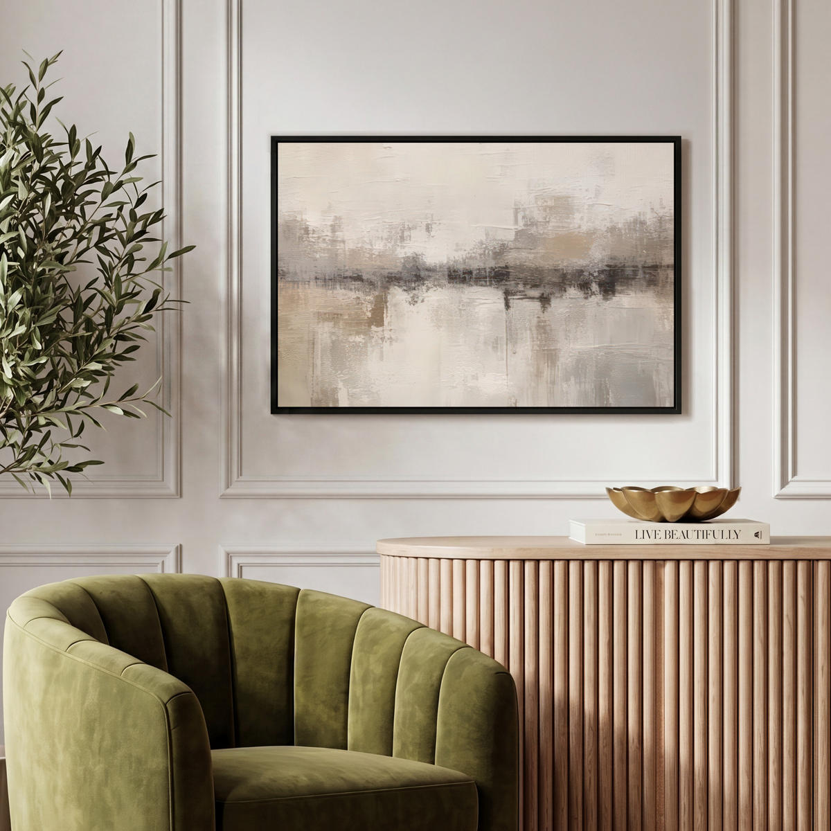 LEINWAND Bilder mit Rahmen - Moderne Kunst - Abstrakt - Beige - 60x40 - Beige, Textil (60/40cm) - MuchoWow
