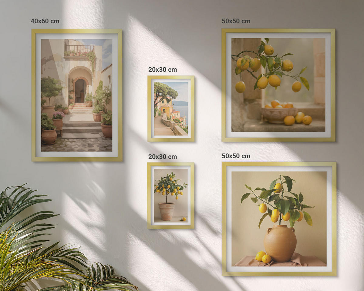 BILDER SET 5er Set - 50x50 cm & 20x30 cm & 40x60 cm Goldrahmen - Frische, farbenfrohe Zitrusfrüchte - Goldfarben, Kunststoff (40/60cm) - TULUP