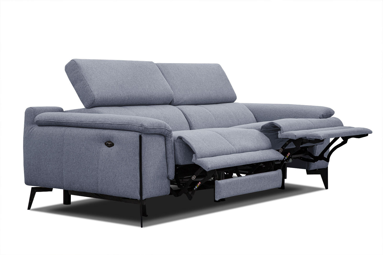 RELAXSOFA MATERA 3-Sitzer mit 2 Relaxfunktionen, hellblau - Schwarz/Hellblau, Holzwerkstoff/Textil (212/82/103cm) - Courtois Laville