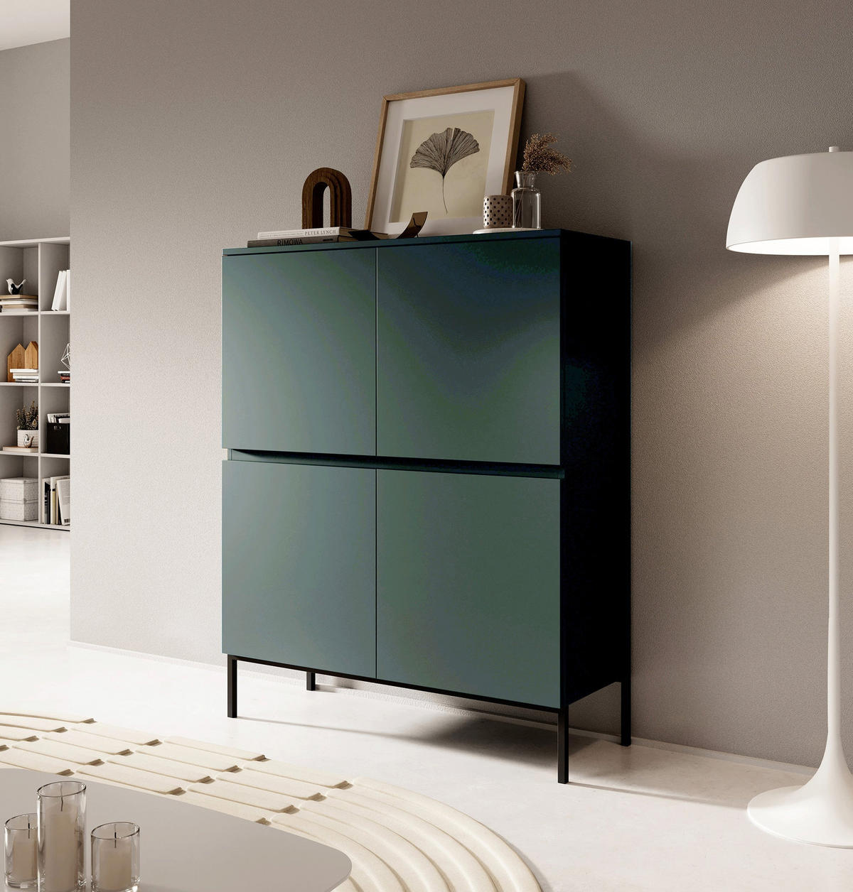 HIGHBOARD Bemmi Dunkelgrün mit Metallbeinen 100 cm - Dunkelgrün/Schwarz, Holzwerkstoff/Metall (100/122/35cm) - Selsey