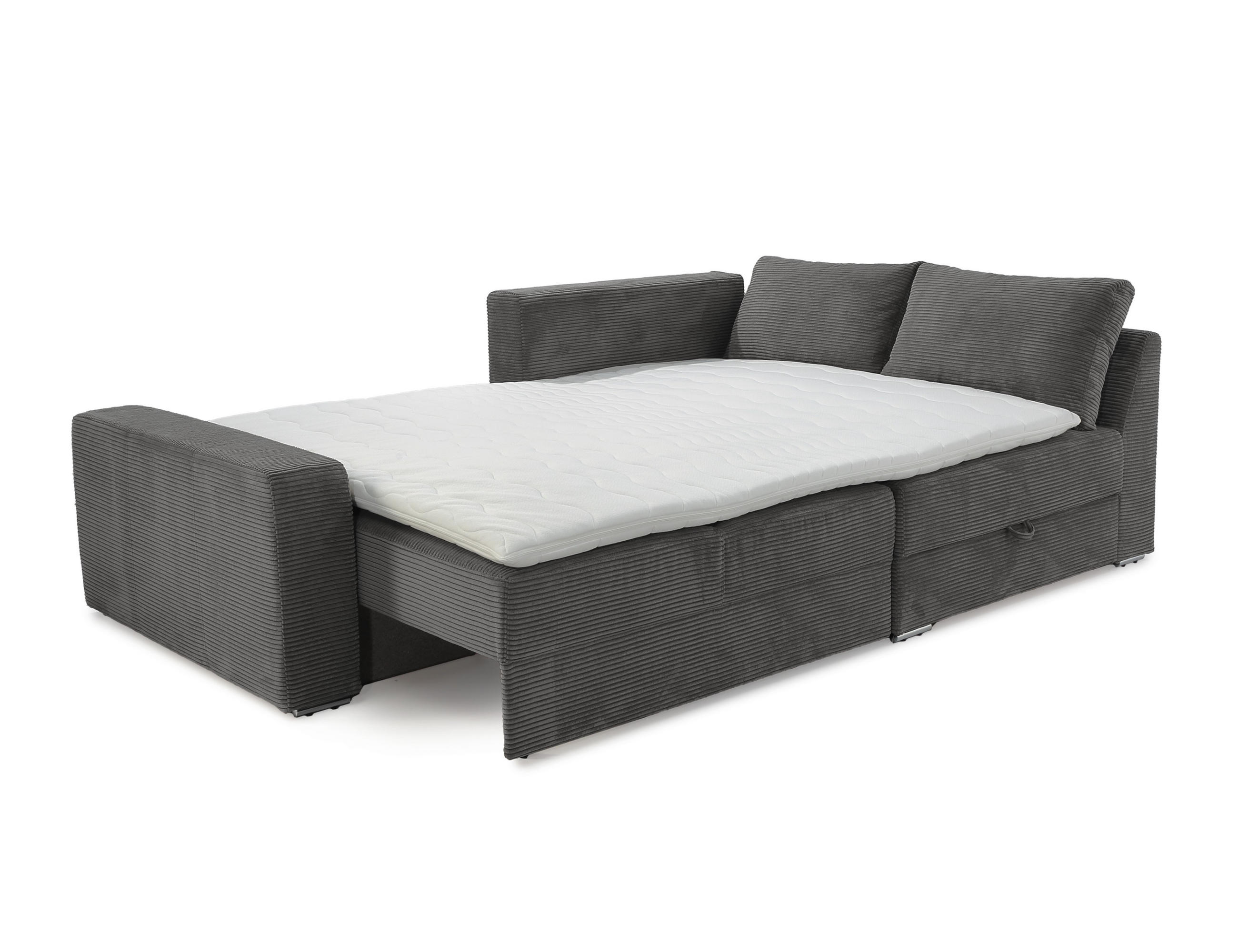 ECKSOFA-DAUERSCHLÄFER Boxspring Federkern Topper Bettkasten, seitenverkehrt montierbar B260/T181/H88 cm, Cord Grau Anthrazit / 15233 - Chromfarben/Schieferfarben, Textil/Metall (260/181cm) - luma-home