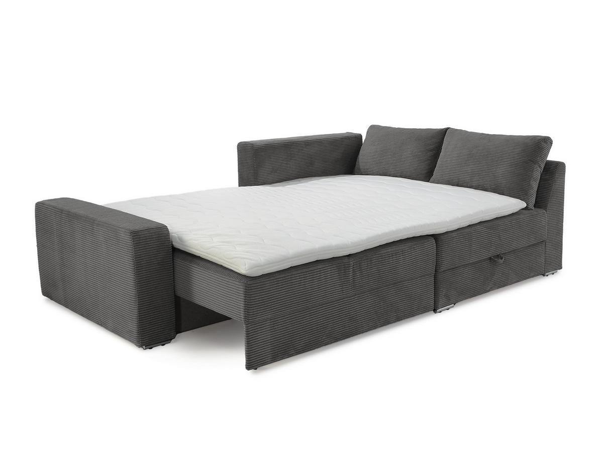 ECKSOFA-DAUERSCHLÄFER Boxspring Federkern Topper Bettkasten, seitenverkehrt montierbar B260/T181/H88 cm, Cord Grau Anthrazit / 15233 - Chromfarben/Schieferfarben, Textil/Metall (260/181cm) - luma-home