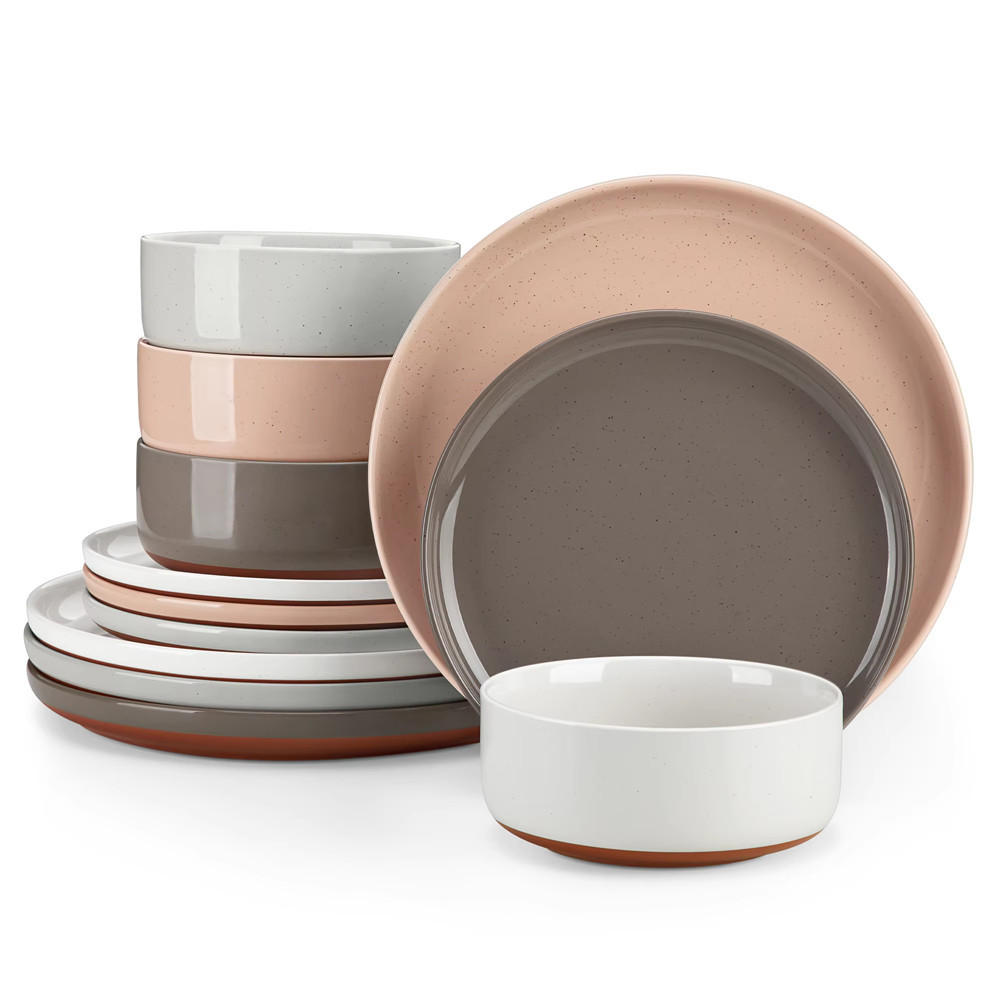 KOMBISERVICE 12-teilig Steinzeug Geschirrset Sesamglasur für 4 Personen - Multicolor, Keramik (26/2/26cm) - Kaket