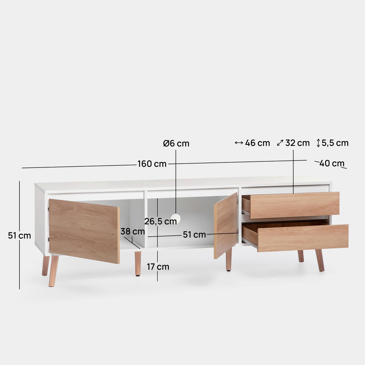 TV-ELEMENT Kemi Zweifarbig 160 cm x 51 cm - Multicolor, Holzwerkstoff (160/51/40cm) - Klast Home