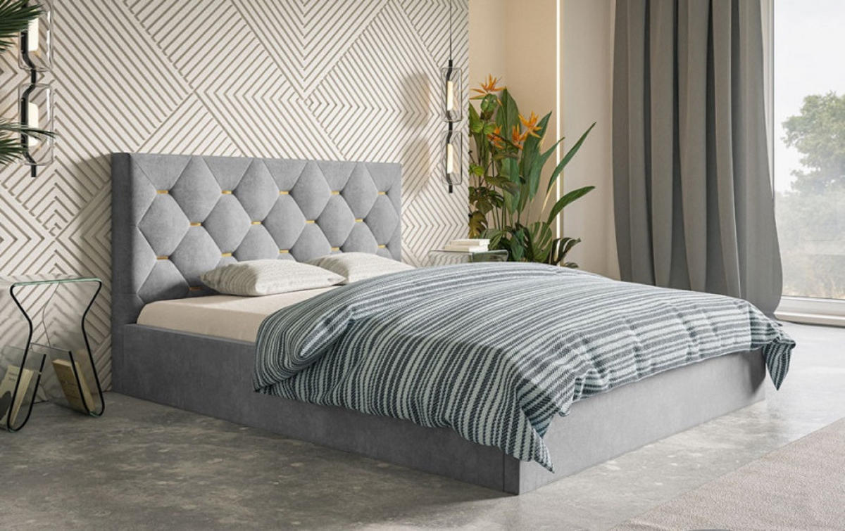 BETT Grau SIM 4 180x200 cm - Goldfarben/Schwarz, Kunststoff/Textil (180/200cm) - Sepro Meble