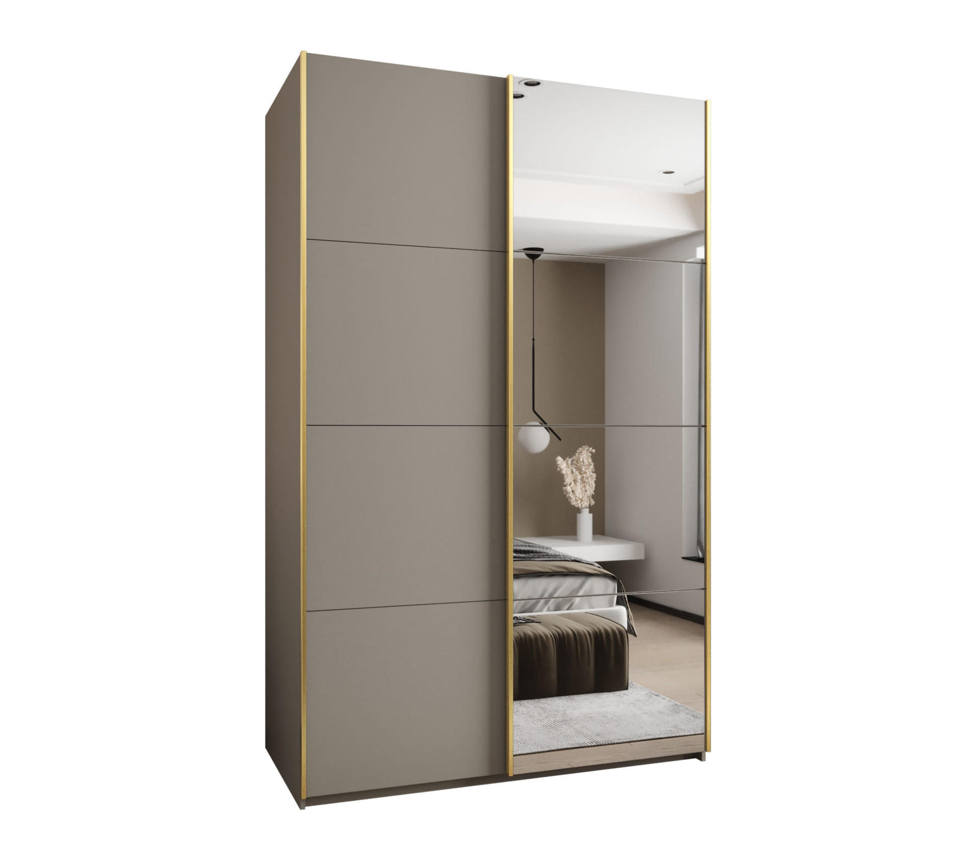 SCHWEBETÜRENSCHRANK 245,5/150/64 2-türig - Kaschmir/Goldfarben, Holz/Metall (150/245/64cm) - Abiks Möbel