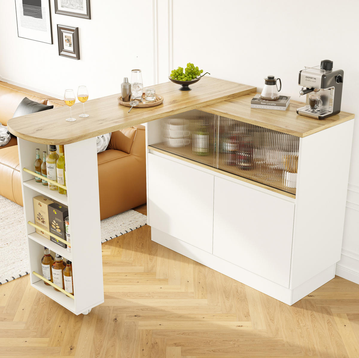 SIDEBOARD aus MDF mit Glasschiebetür & Ablagen, 90/45/100 cm, Weiß - Weiß, Holzwerkstoff (90/100/45cm) - Redom