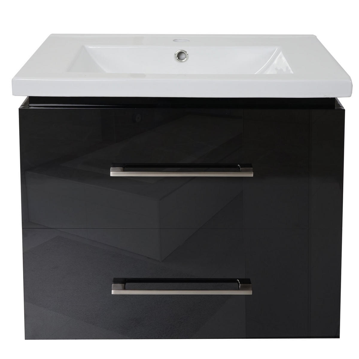 WASCHBECKEN+UNTERSCHRANK Hochglanz Schwarz - Schwarz Hochglanz, Keramik (61/54/48cm) - MCW