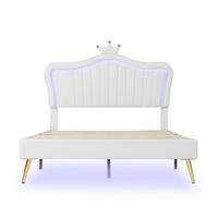 POLSTERBETT 140/200 cm weiß mit LED-Beleuchtung und Kronen-Kopfteil - Weiß, Textil (140/200cm) - OKWISH