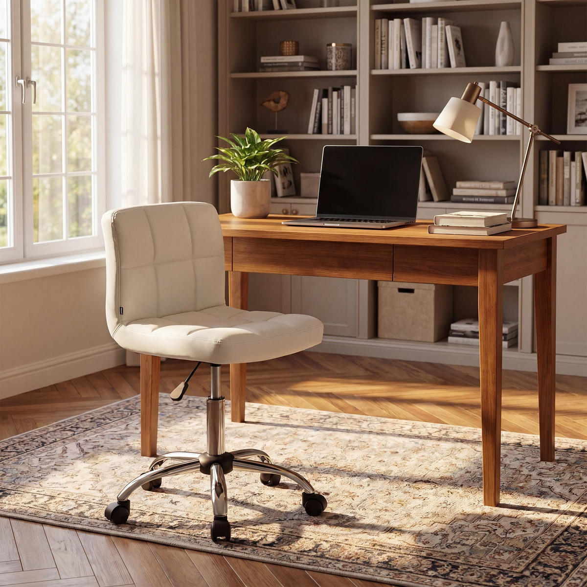 DREHSTUHL Lederlook weiß - Chromfarben/Weiß, Textil/Metall (53/76/51cm) - CLP