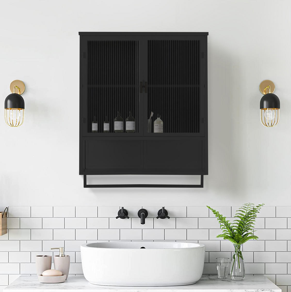 KÜCHENOBERSCHRANK 60/23/78 cm mit Glasfront, 2 Türen und offener Ablage in Schwarz - Schwarz, Glas (60/78/23cm) - BEAOK