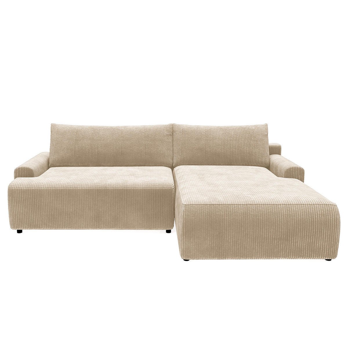 ECKSOFA mit Schlaffunktion - Longchair - Creme/Schwarz, Kunststoff/Textil (253/167cm) - home24