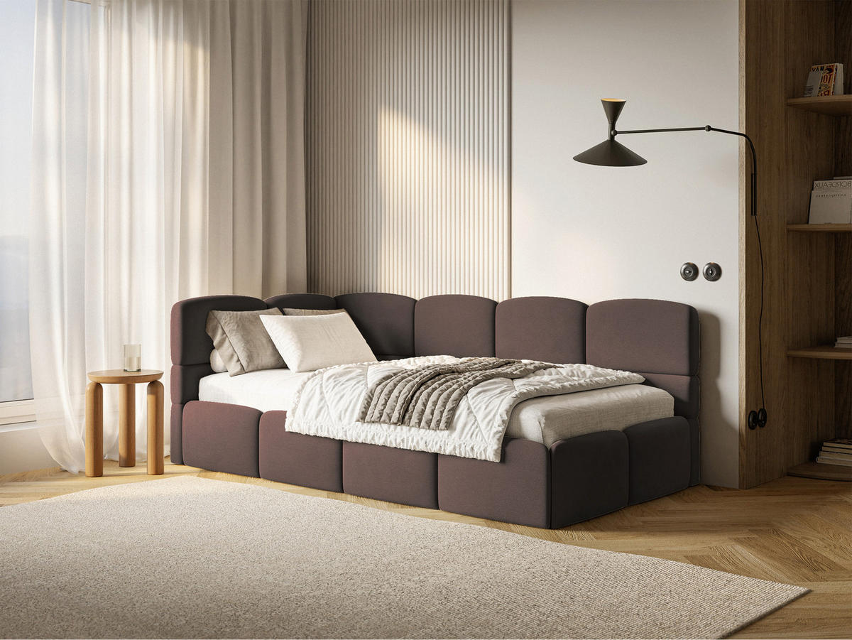 ŠTUDENTSKÁ POSTEĽ Cloudy hnedá 90x200 cm, záhlavie vľavo, zamat - hnedá/čierna, textil/plast (90/200cm) - Selsey