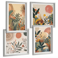BILDER SET 4er Set - 50x50 cm & 40x60 cm Silberner Rahmen - Pflanzenmotive in Farben - Silberfarben, Kunststoff (50/50cm) - TULUP