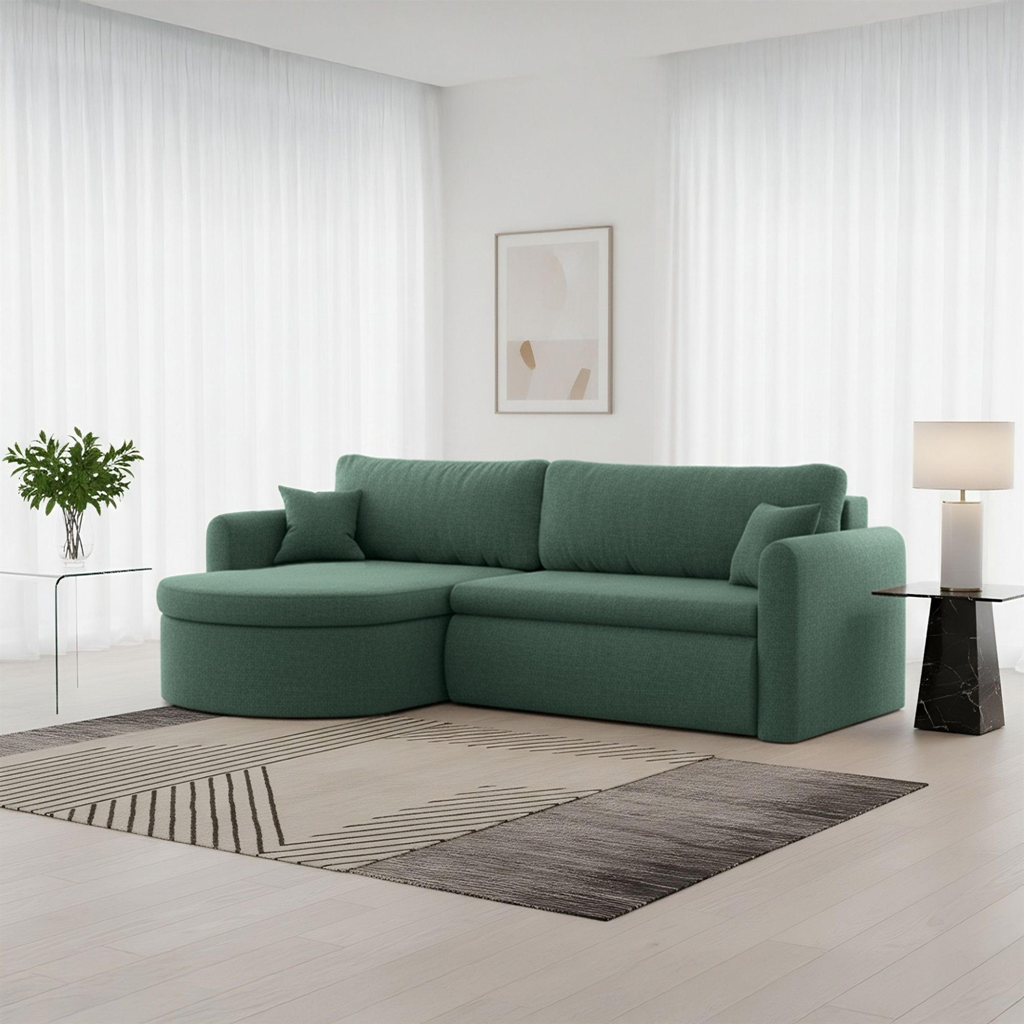 ECKSOFA Feliz In Faro - Grün, Holzwerkstoff/Textil (160/250cm) - Fun Möbel