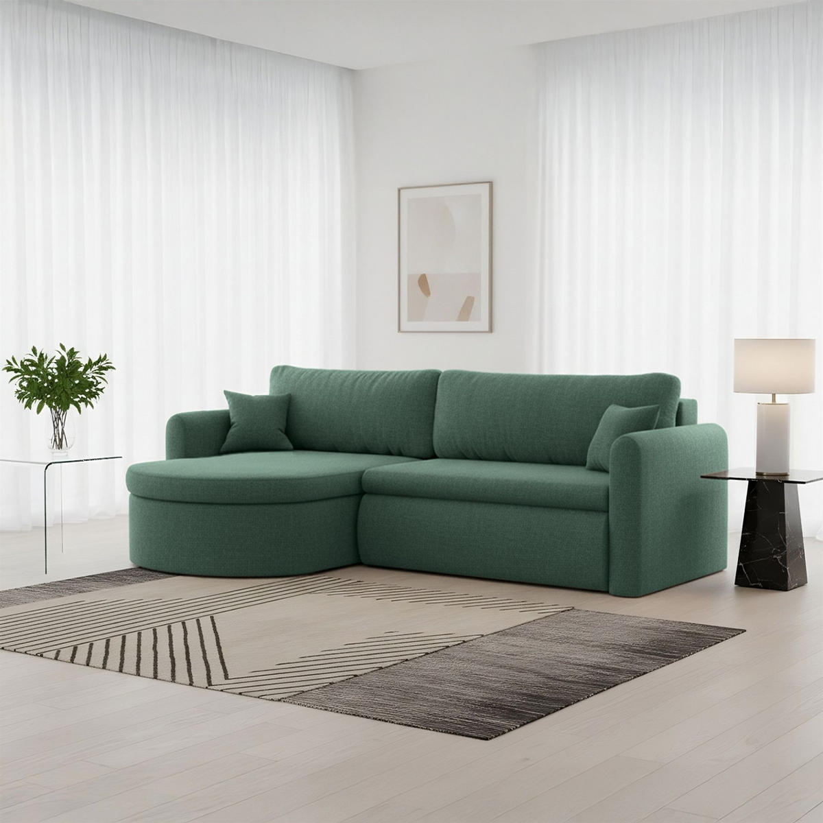 ECKSOFA Feliz In Faro - Grün, Holzwerkstoff/Textil (160/250cm) - Fun Möbel