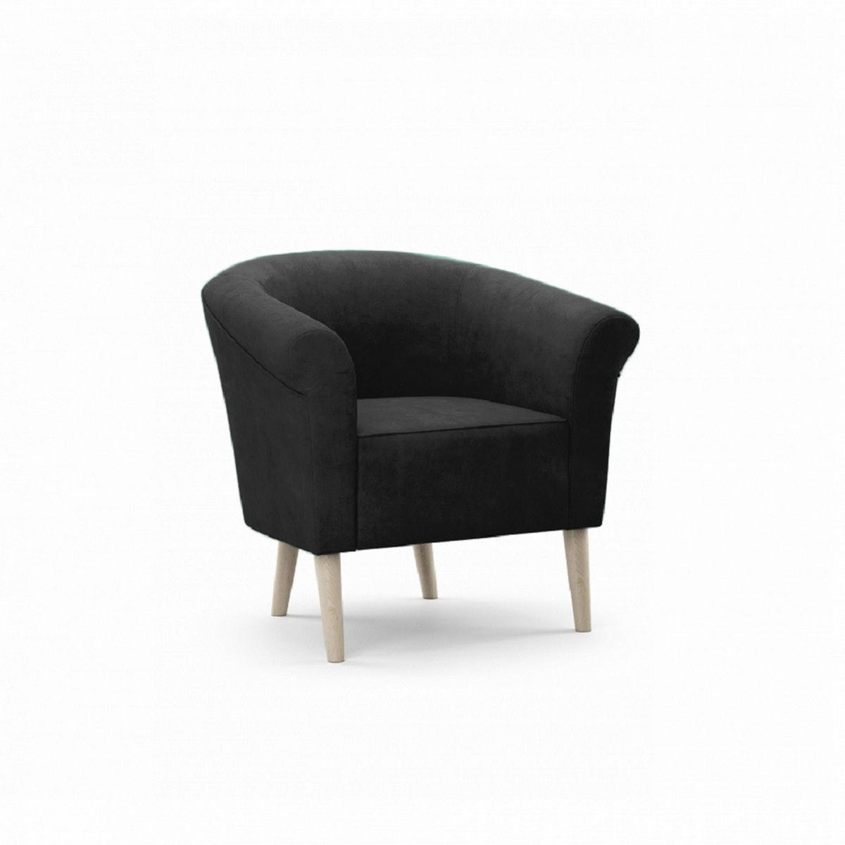 SESSEL Pero Schwarz, Buchenholz Beine, Lehnstuhl mit weicher Rückenlehne - Buchefarben/Schwarz, Holzwerkstoff (73/70/57cm) - Bettso