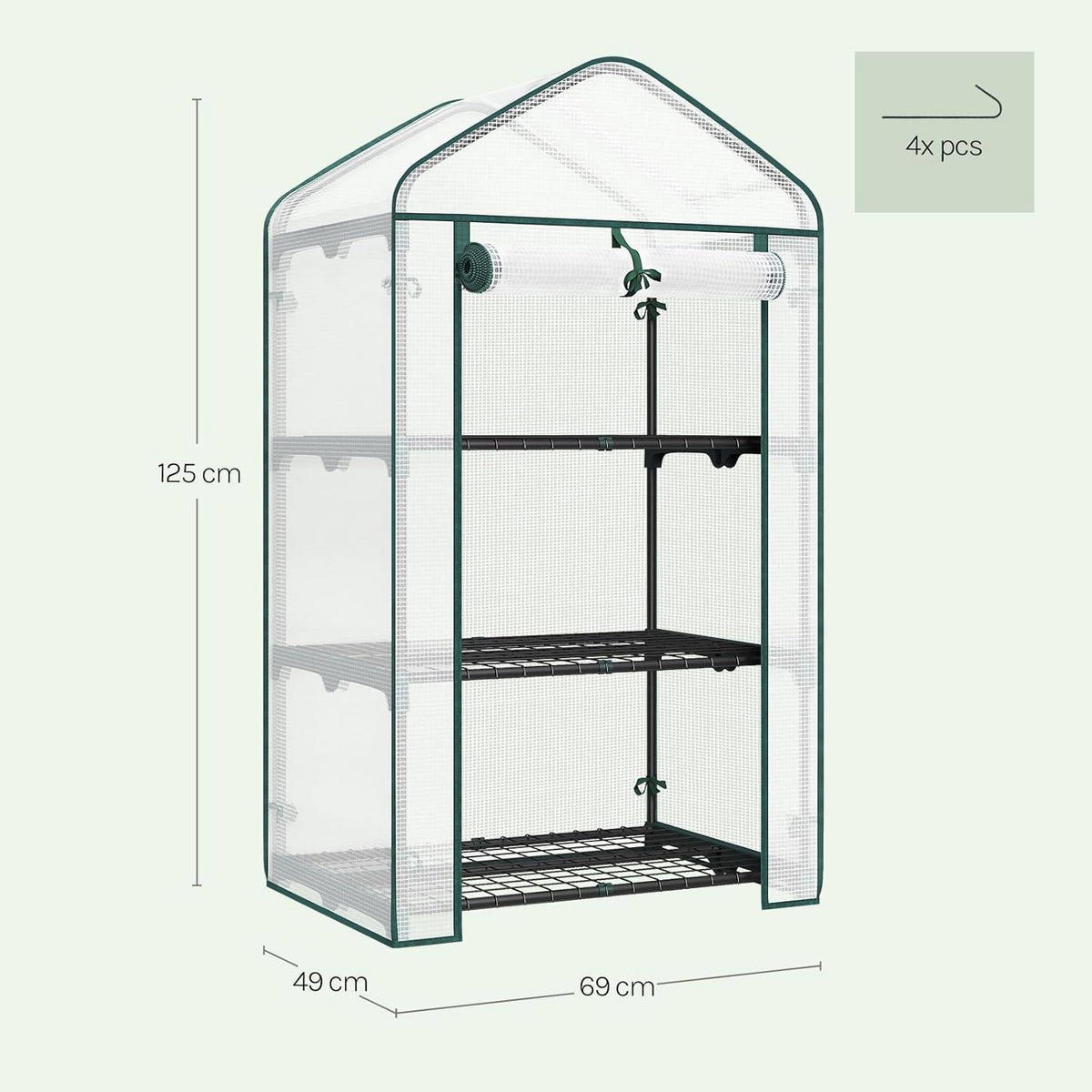 GEWÄCHSHAUS, Winterfest stabil platzsparend, 69 x 158 x 49 cm - Weiß, Textil/Metall (69/125/49cm) - Woltu