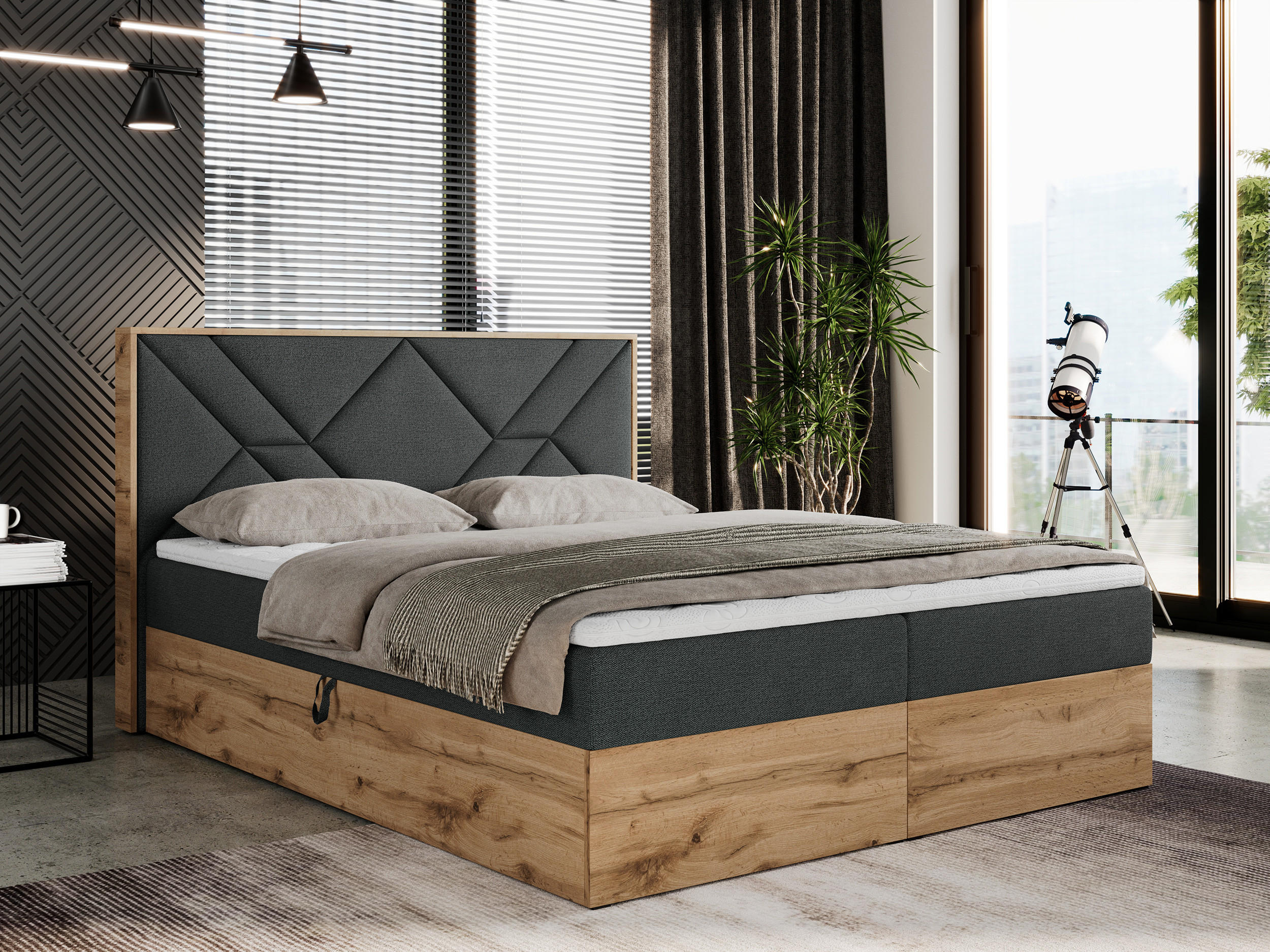 BOXBETT GUNAR - 120/200 Dunkelgrau Struktur - H4 - Dunkelgrau, Holz/Textil (120/200cm) - MKS