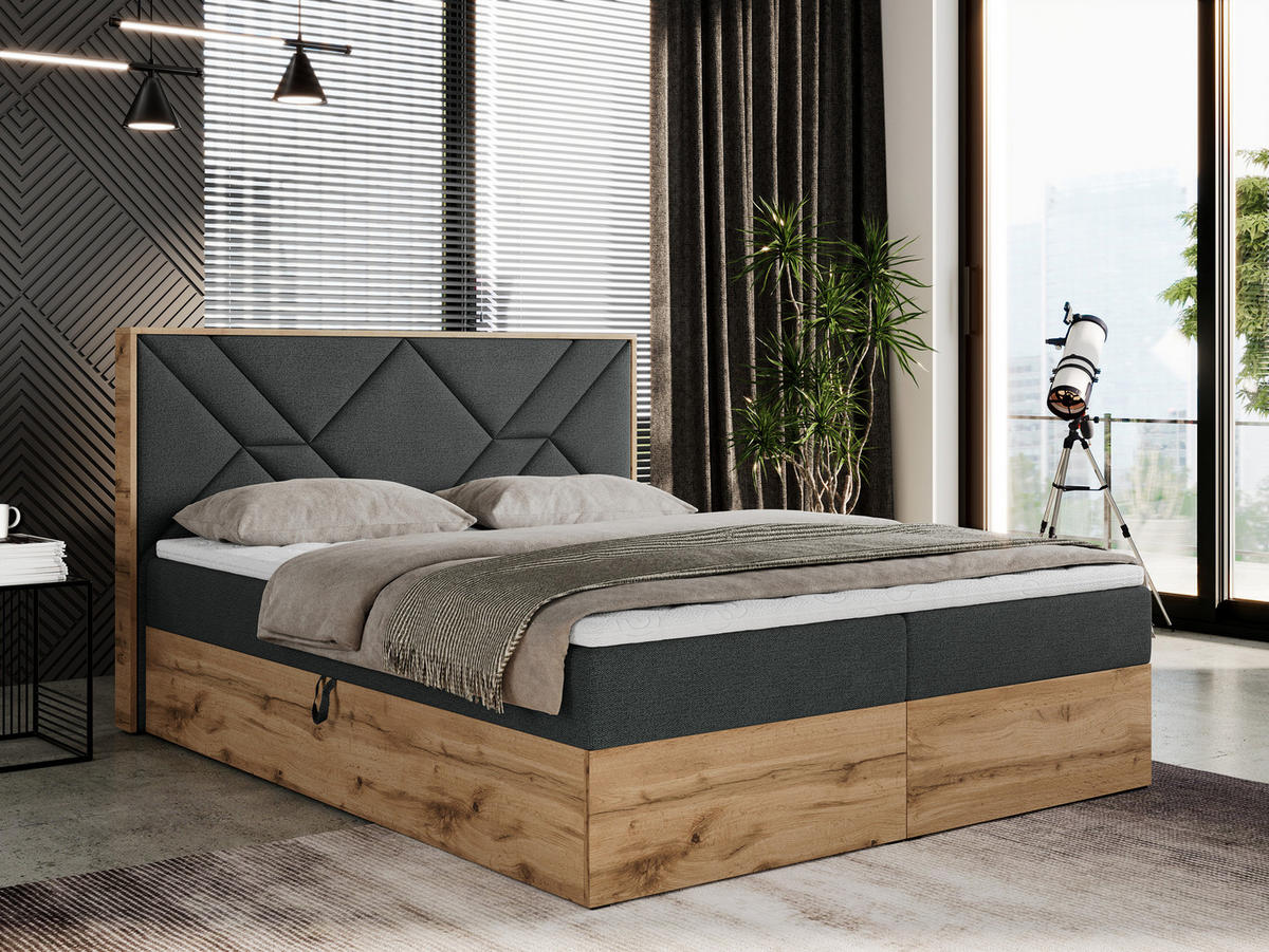 BOXBETT GUNAR - 160/200 Dunkelgrau Struktur - H3 - Dunkelgrau, Holz/Textil (160/200cm) - MKS