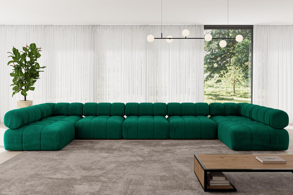 WOHNLANDSCHAFT modulares Sofa Garvo-U3 - 475x190x70 cm Dunkelgrün Velours - Dunkelgrün, Holzwerkstoff/Textil (475/70/190cm) - ALTDECOR
