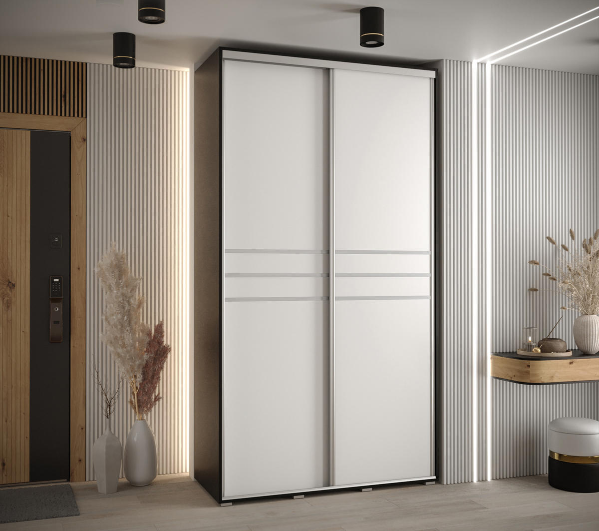 SCHWEBETÜRENSCHRANK 235,2/140/60 2-türig - Silberfarben/Schwarz, Holz/Metall (140/235/60cm) - Abiks Möbel