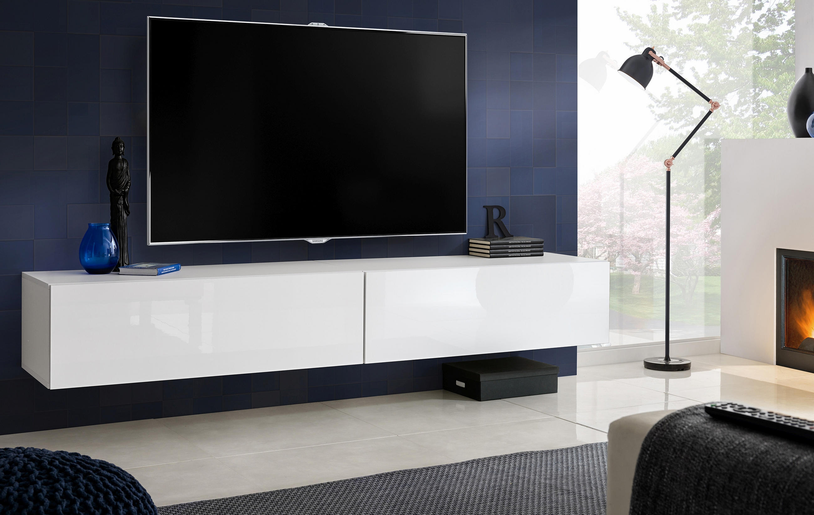 Thumbnail - Komodee Tv-Hängeboard, Weiß, Weiß, Holzwerkstoff, Rechteckig, 200x30x41.5 cm, Wohnzimmer, Wohnwände, Lowboards, Lowboard...