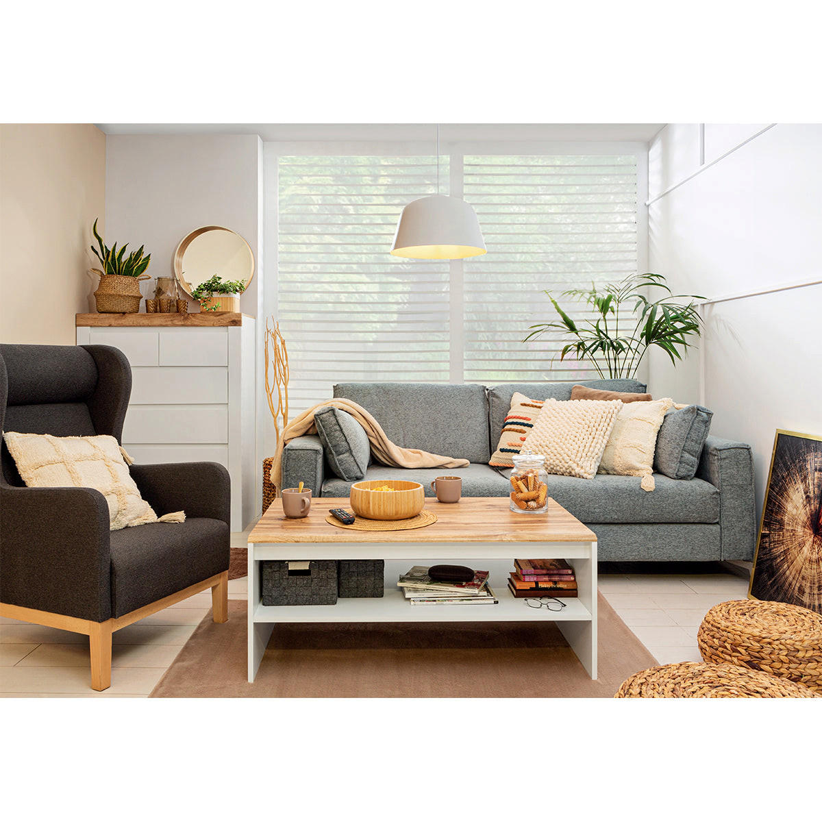 COUCHTISCH Hella Weiß und Holz - Weiß, Holzwerkstoff (65/110/46cm) - Petits-meubles