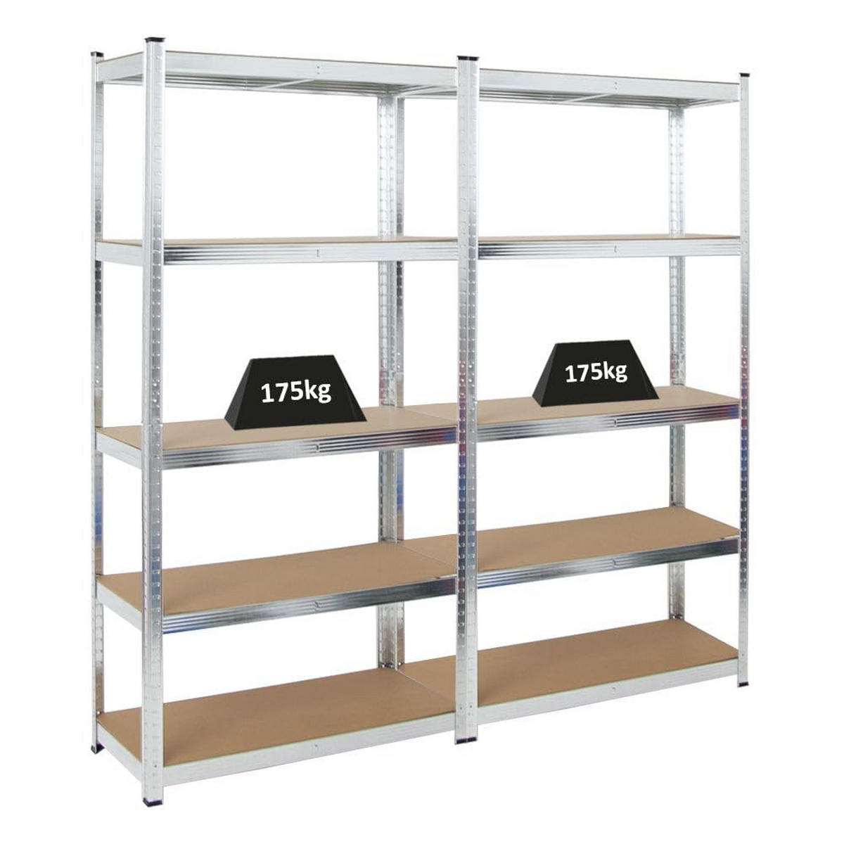 SCHWERLASTREGAL Ragnar 2er-Set mit 2x 180x90x40 cm Fachlast 175 kg Verzinkt - Silberfarben, Metall (180/180/40cm) - PROREGAL