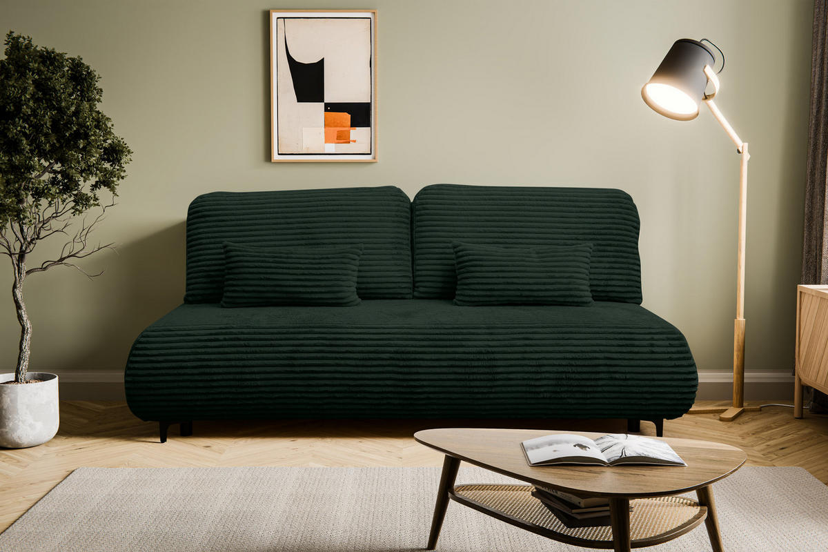 SCHLAFSOFA Etna mit Schlaffunktion und Bettkasten, Farbe: Grün, Cordstoff, Ottomane Unsiversal - Grün, Textil (205/80/90cm) - VENASI MÖBEL