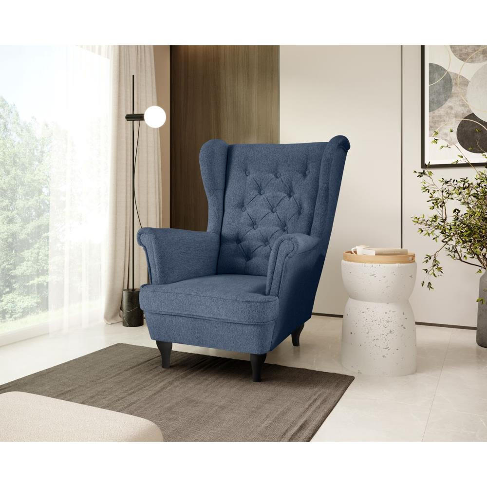 CHESTERFIELD-SESSEL Falco dunkelblau mit Wenge Holzbeinen - Blaugrau, Holz/Textil (82/102/92cm) - Beautysofa