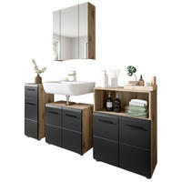 BADMÖBEL-SET 4-teilig schwarz matt, Eiche Nox, Badezimmer mit viel Stauraum, 180 x 185 cm - Eichefarben/Schwarz, Glas/Holzwerkstoff (180/185/30cm) - Inn.Furn