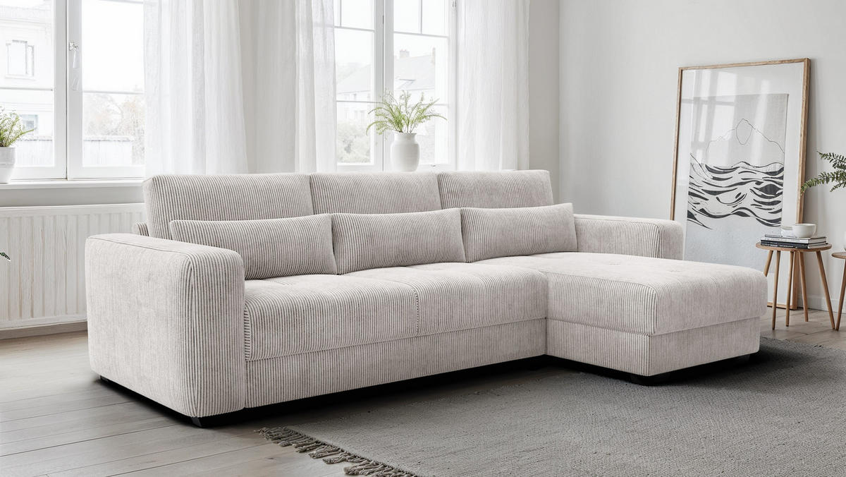 ECKSOFA OLI 4-Sitzer rechts, perlweiß - Weiß, Holz/Textil (295/172cm) - Courtois Laville
