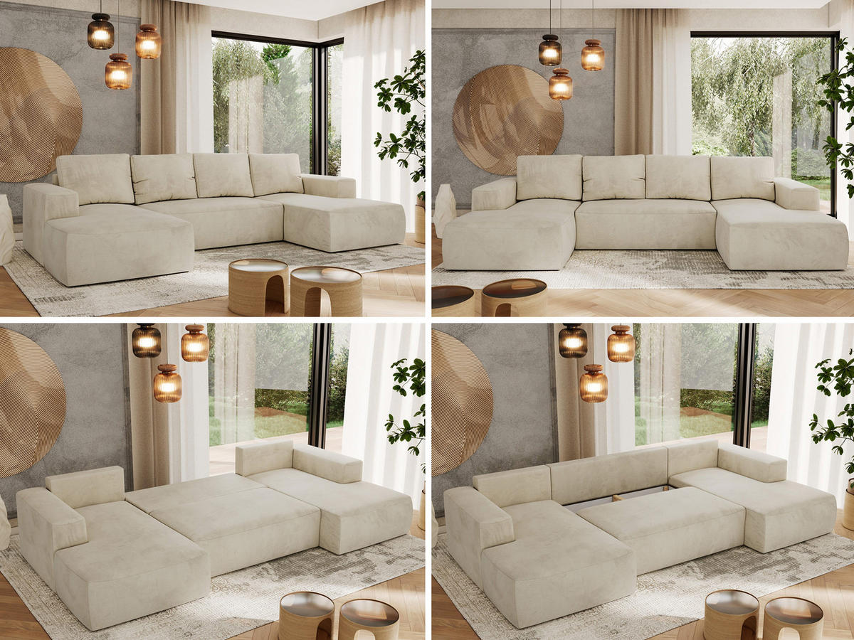 WOHNLANDSCHAFT TRENTINO U Beige Velvet - Beige, Textil (334/91/163cm) - MKS