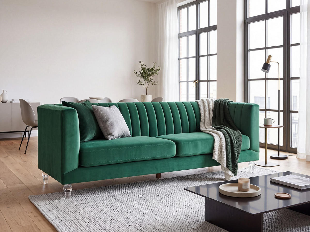 3-SITZER-SOFA Samtstoff Grün Arvika - Grün, Textil (204/75/78cm) - Beliani