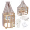 BABYBETT NATUR OVAL 7in1 mit Matratze und Himmelset - Taupe/Naturfarben, Holz/Textil