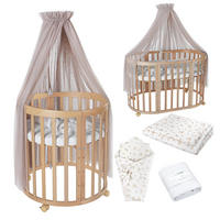 BABYBETT NATUR OVAL 7in1 mit Matratze und Himmelset - Taupe/Naturfarben, Holz/Textil