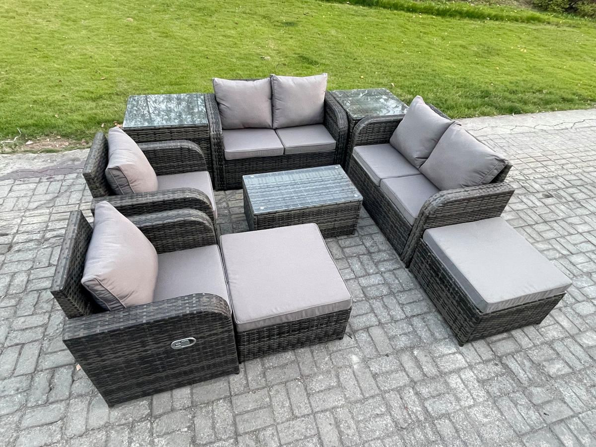 LOUNGESOFA-SET Polyrattan Dunkelgrau 8-Sitzer - Dunkelgrau, Metall - Fimous