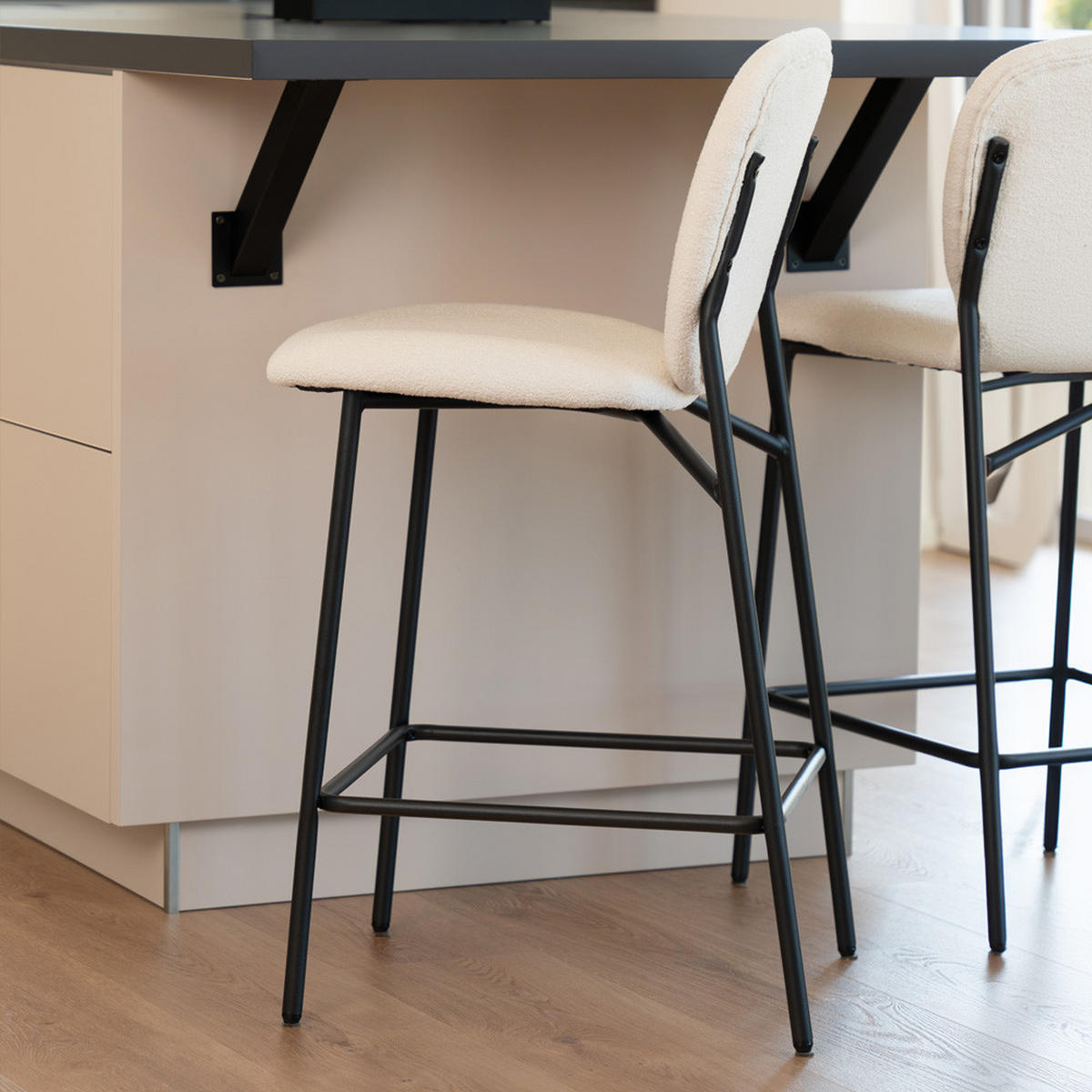 BARHOCKER CELDA - Menge: 4, Farbe: Bouclé Weiß - Weiß, Kunststoff (44/93/52cm) - Home Deluxe