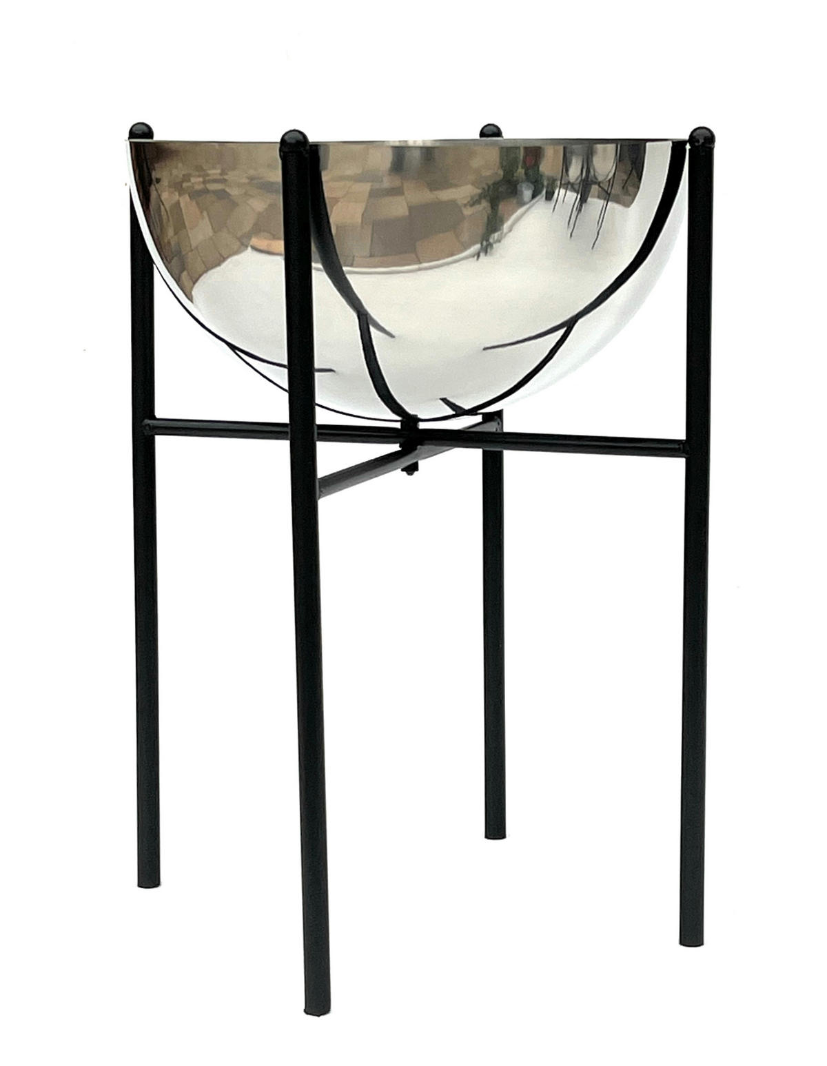 BLUMENHOCKER Metall mit Topf Schwarz Silber 45 cm 96257 L - Schwarz, Metall (24/45/24cm) - DanDiBo