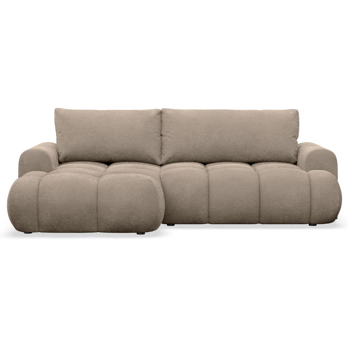 ECKSOFA Ombo Mini, Dunkelbeige Bouclé, linksseitig - Beige/Schwarz, Kunststoff/Textil (256/155cm) - Selsey