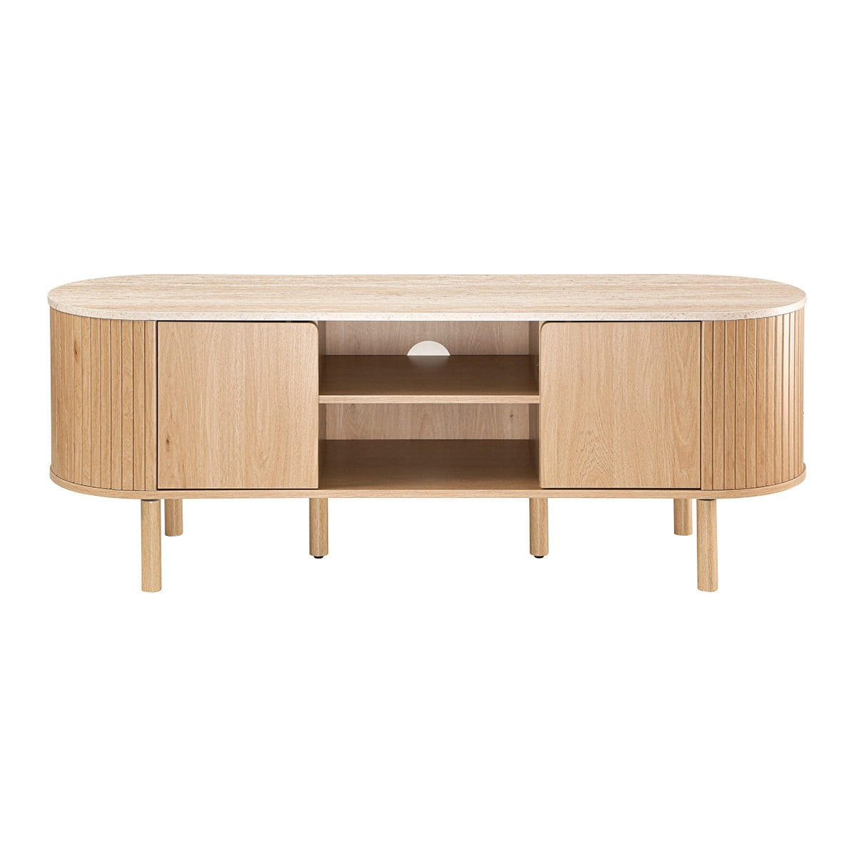 TV-MÖBEL 2 Türen mit Travertin-Dekorplatte B140 cm - HELIOS - Eschefarben, Holzwerkstoff (40/52/47.5cm) - Calicosy