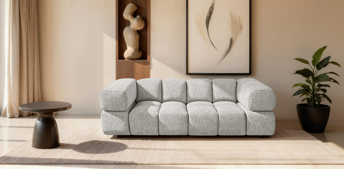 SOFA 3-Sitzer, Couch, Chenille Stoff Puente, Hellgrau, Averro - Hellgrau, Holz (240/70/96cm) - Kaiser Möbel